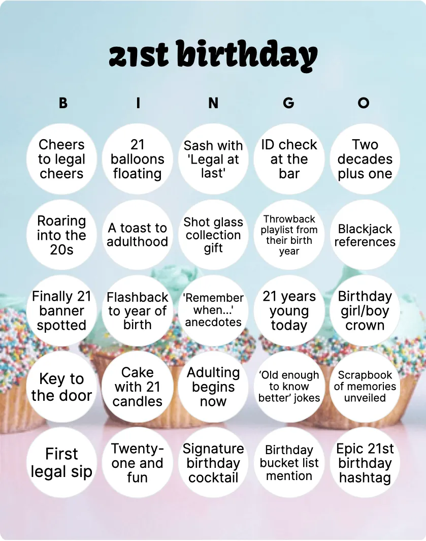 21st birthday bingo