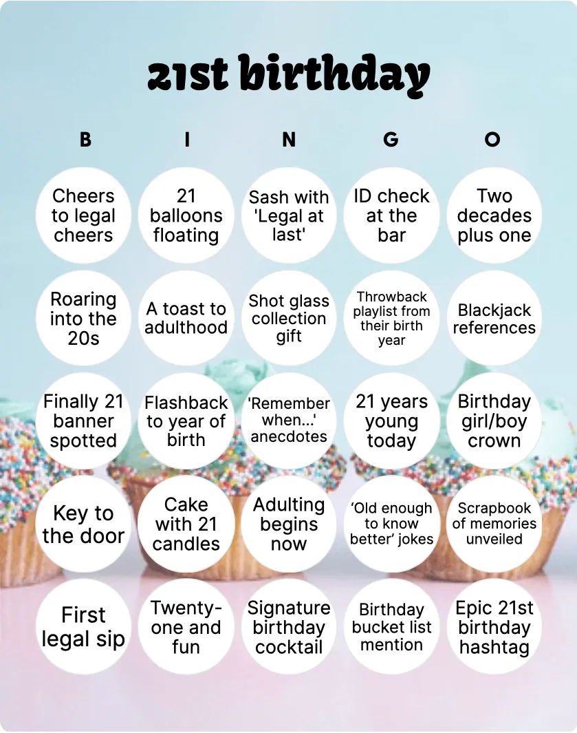 21st Birthday Bingo: Printable & Customizable - Bingo Card Creator