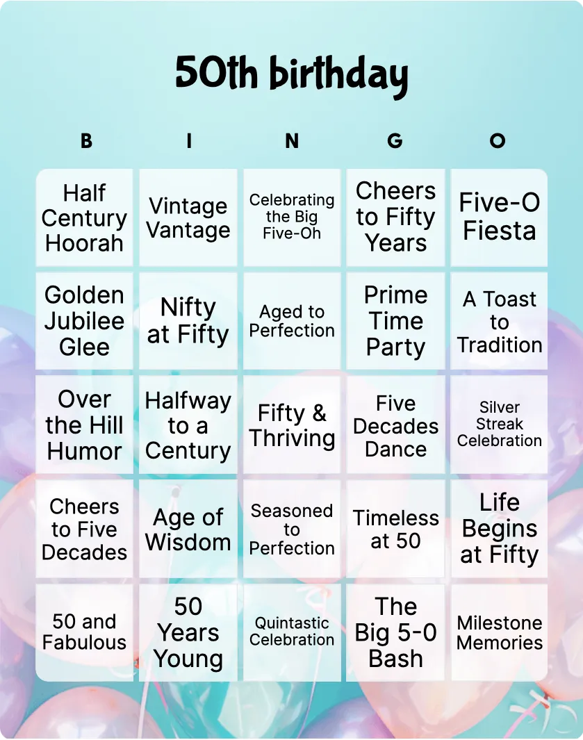 50th birthday bingo