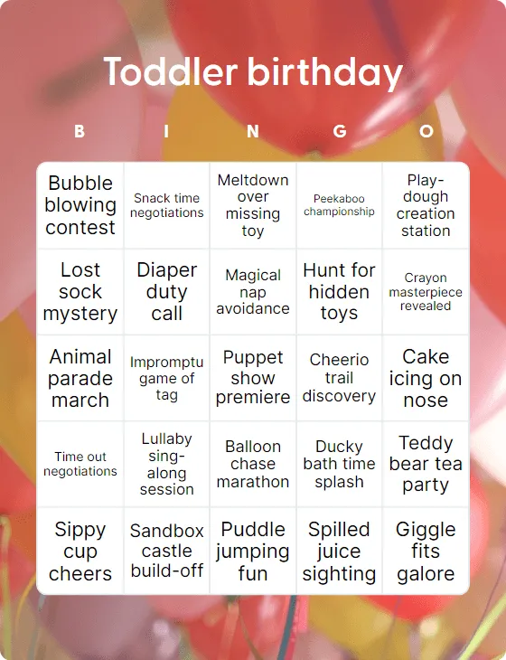 Toddler birthday bingo