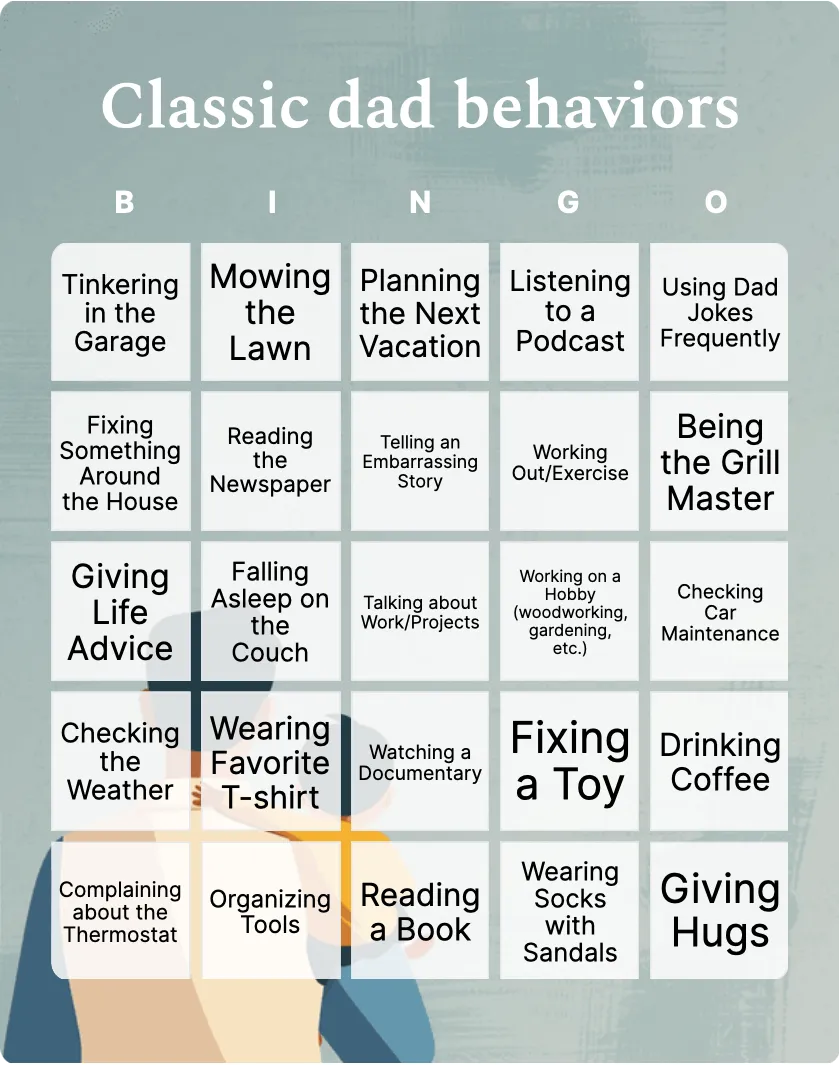 Classic dad behaviors bingo card template