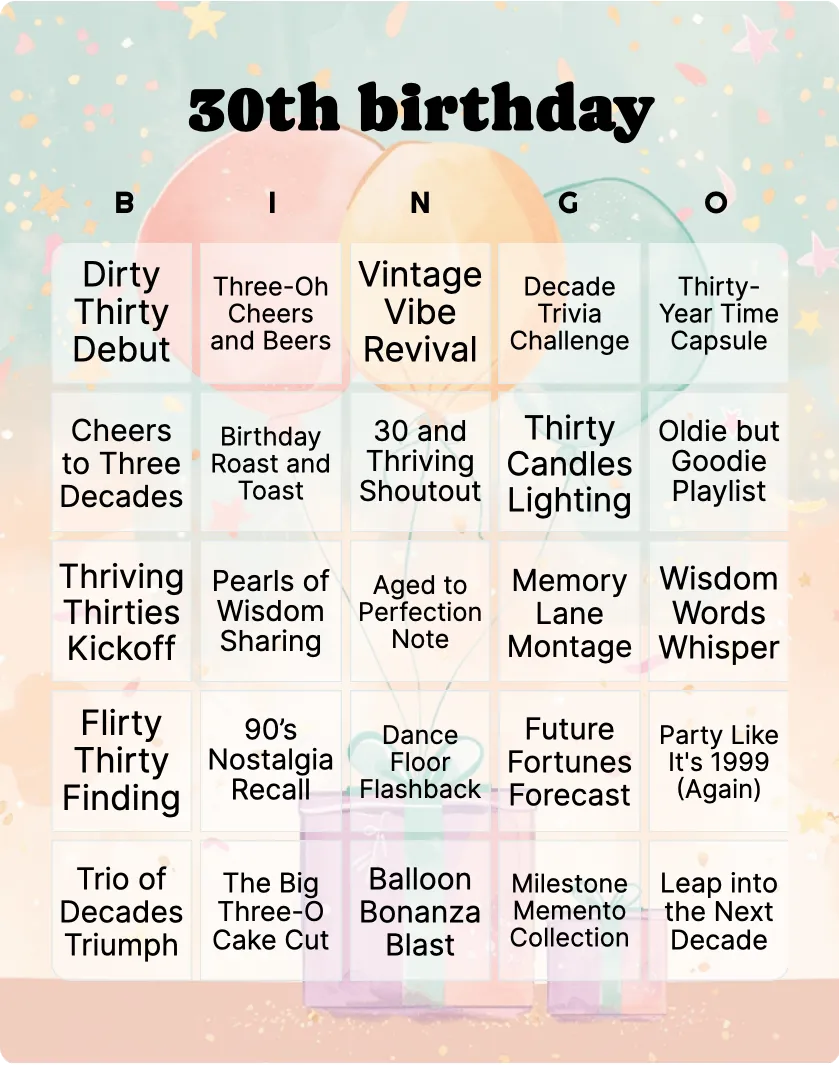 30th birthday bingo