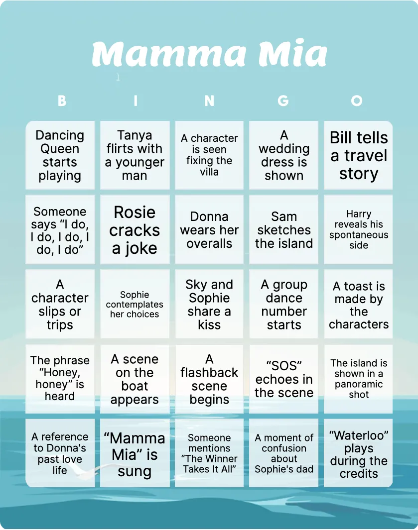 Mamma Mia bingo card template Mamma Mia bingo card template
