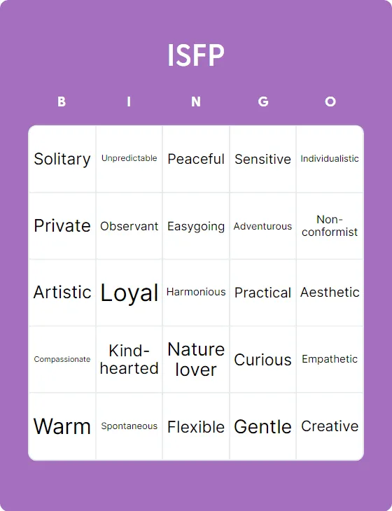 ISFP bingo card template