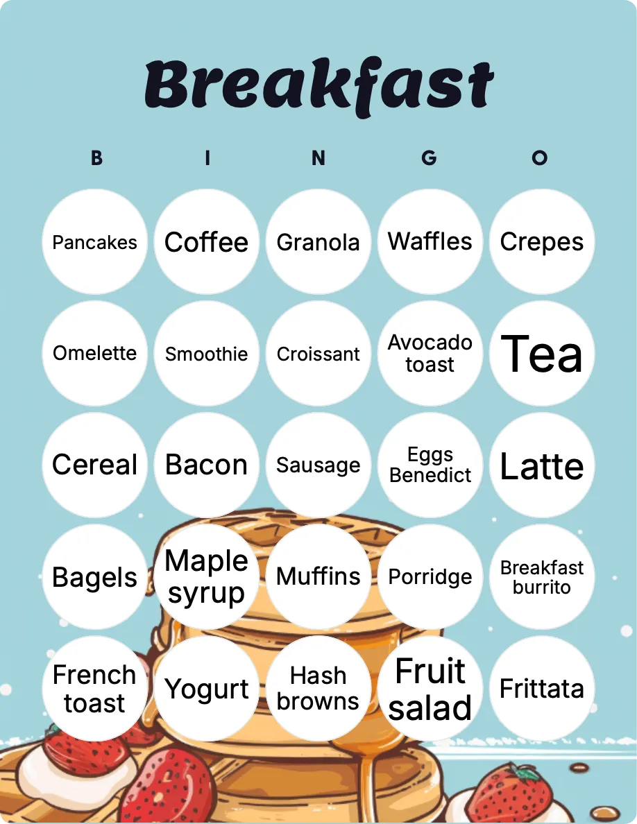 Breakfast bingo card template