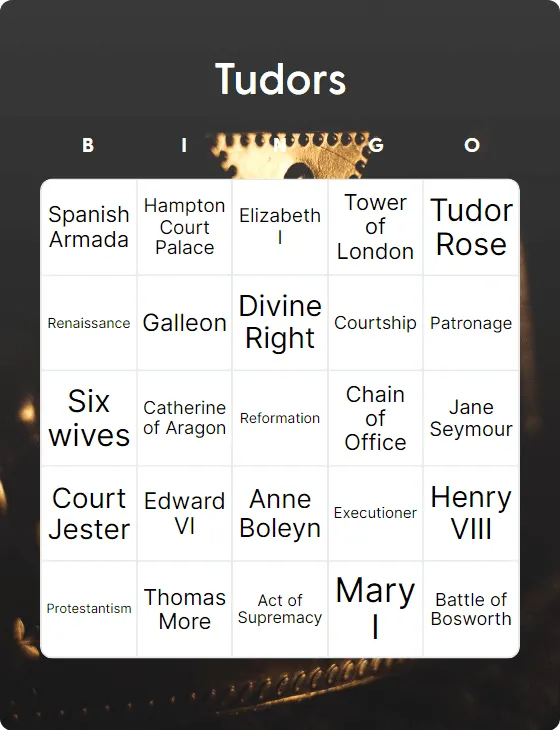 Tudors bingo card template