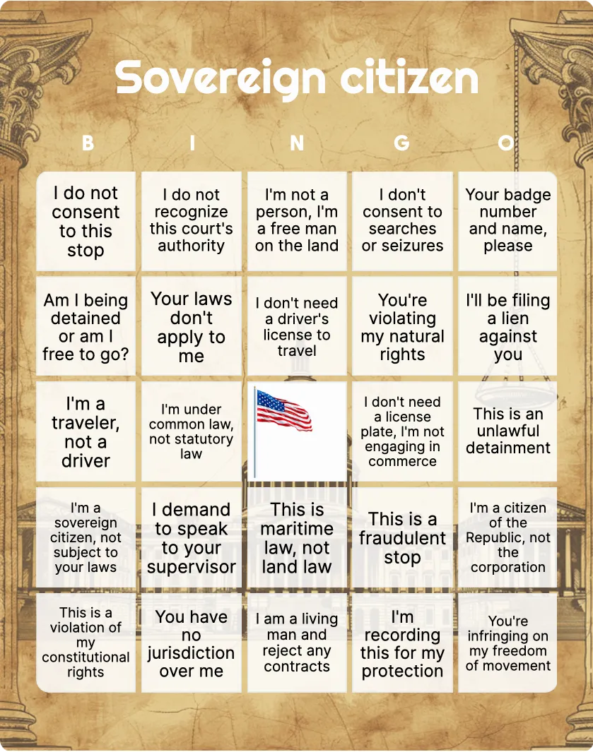 Sovereign citizen bingo card template