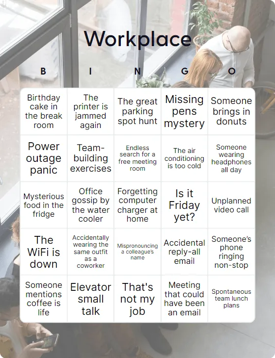 Workplace tropes bingo