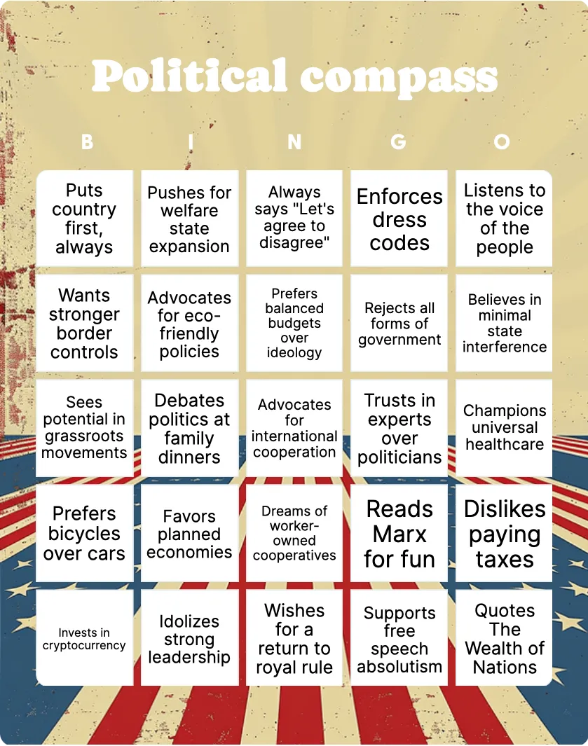 Political compass bingo