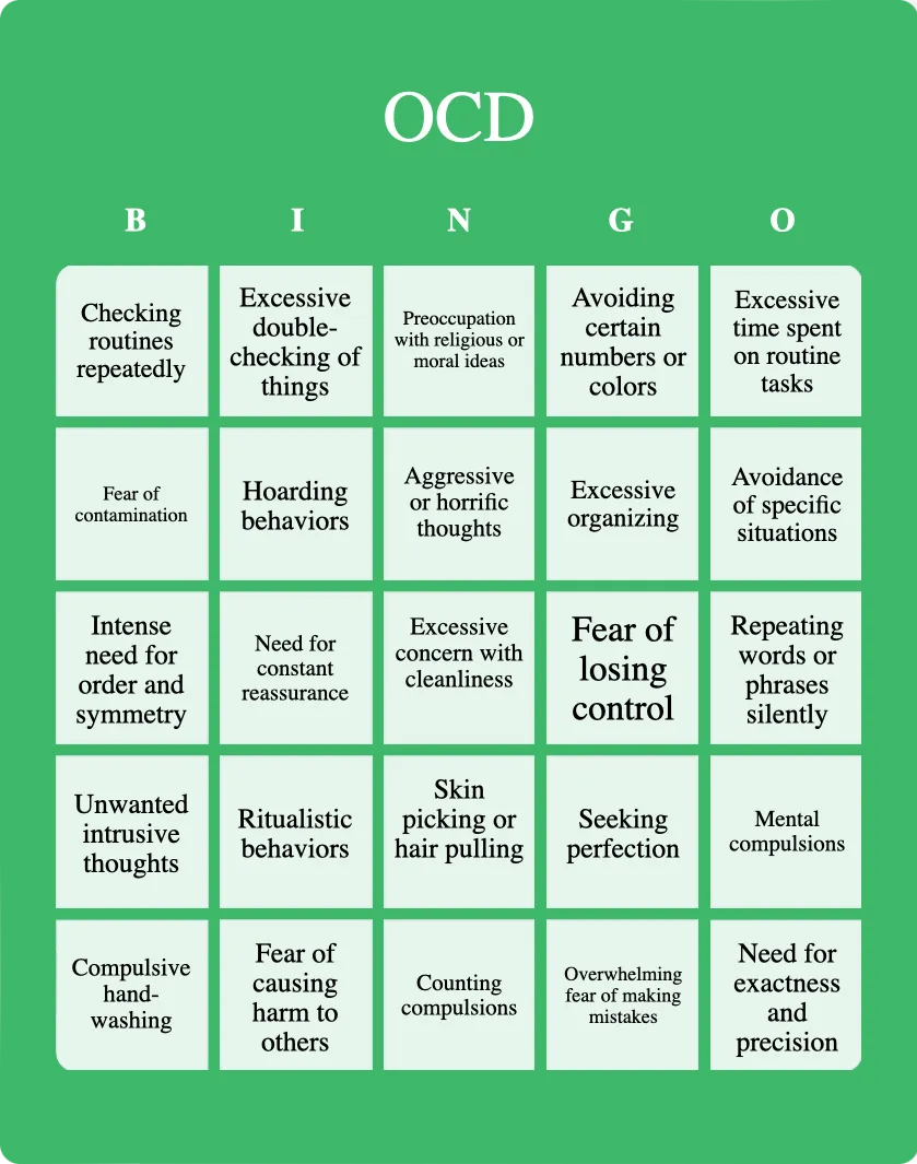 OCD bingo card template