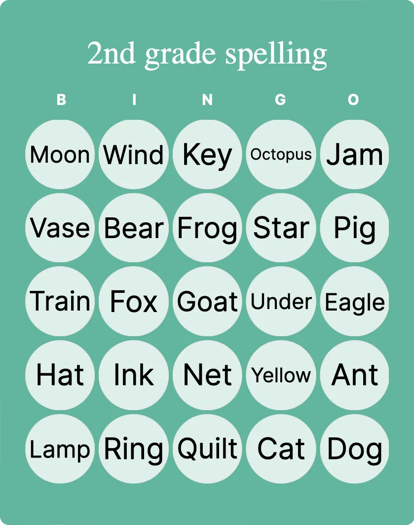 2nd grade spelling bingo card template