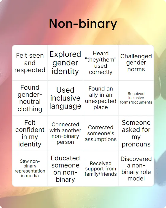 Non-binary bingo card template