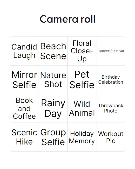 Camera roll bingo