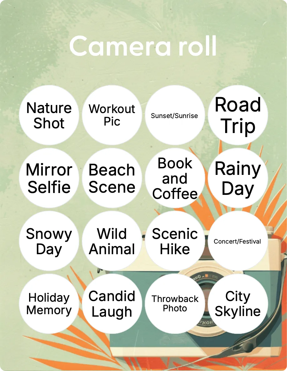 Camera roll bingo card template