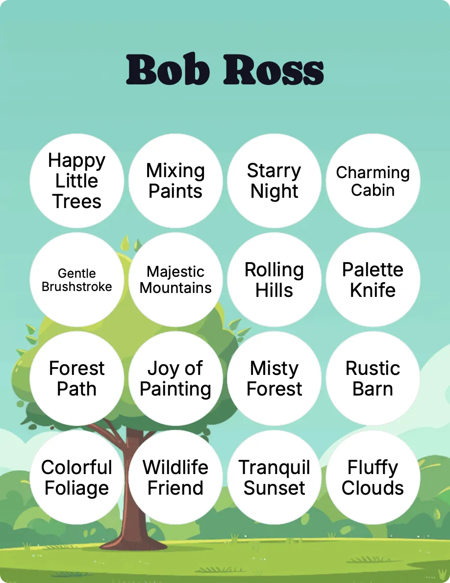 Bob Ross bingo card template