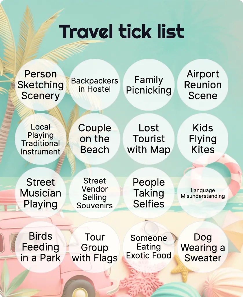 Travel tick list bingo