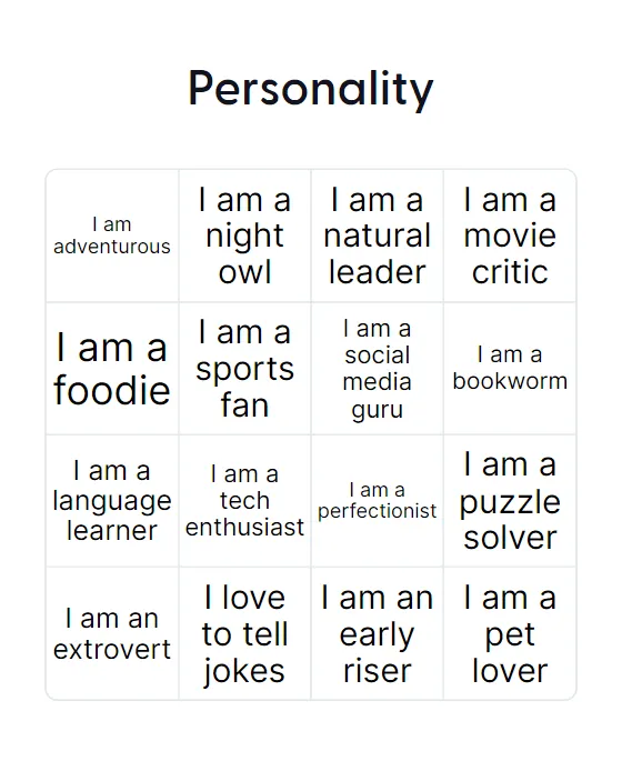 Personality bingo