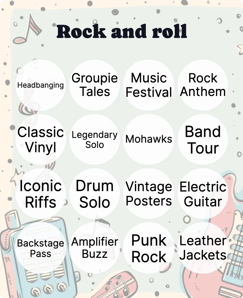 Rock and roll bingo card template