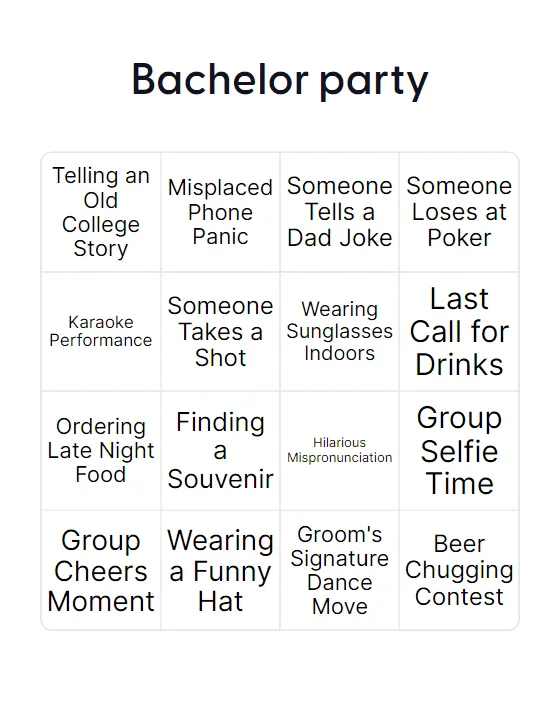 Bachelor party bingo