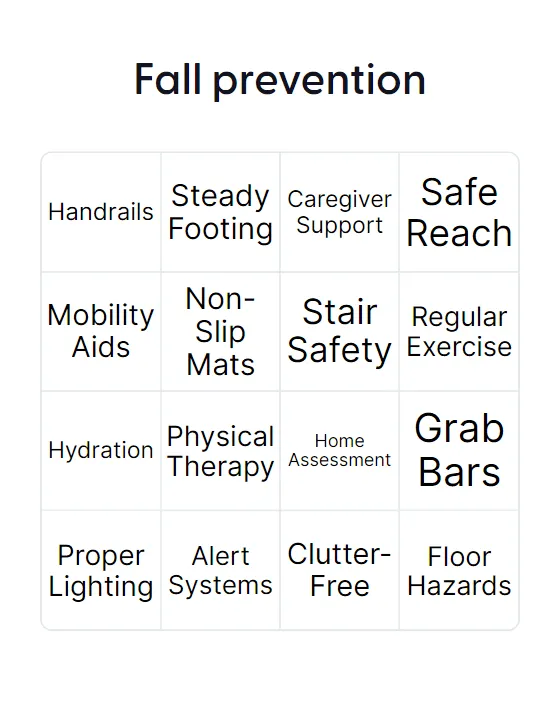 Fall prevention bingo