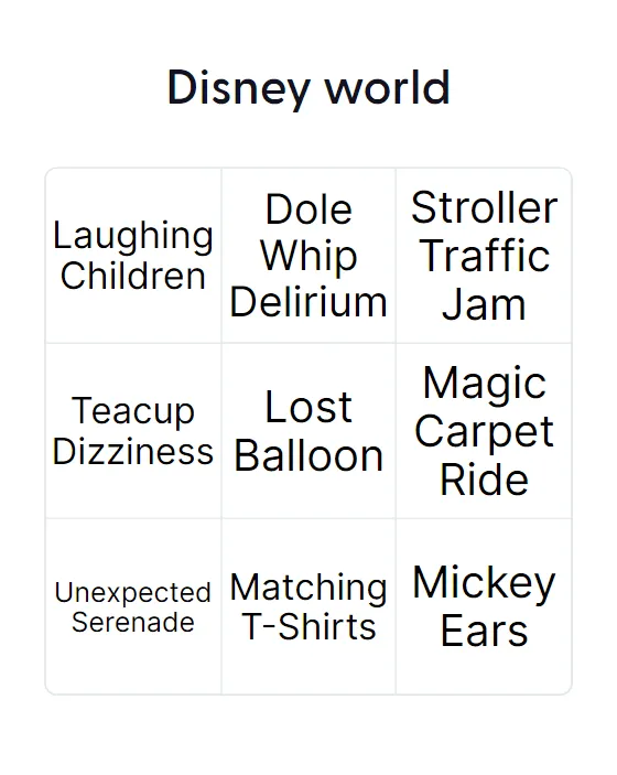 Disney world bingo