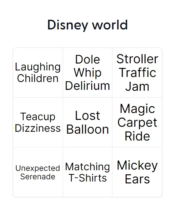 Disney world bingo card template Disney world bingo card template