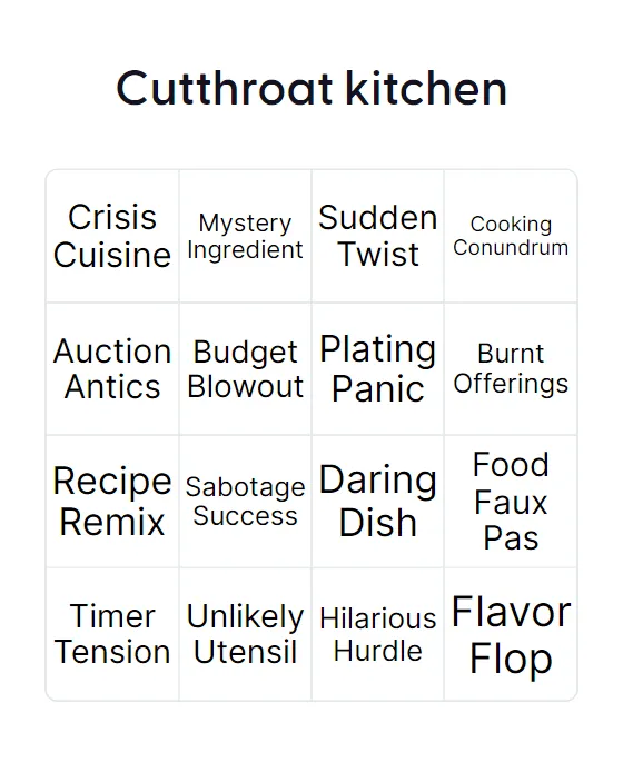 Cutthroat kitchen bingo