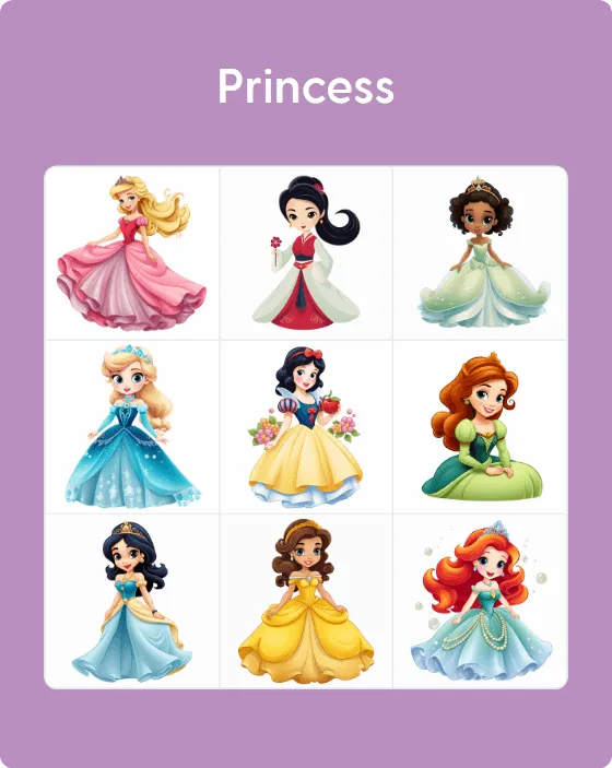 Princess bingo card template