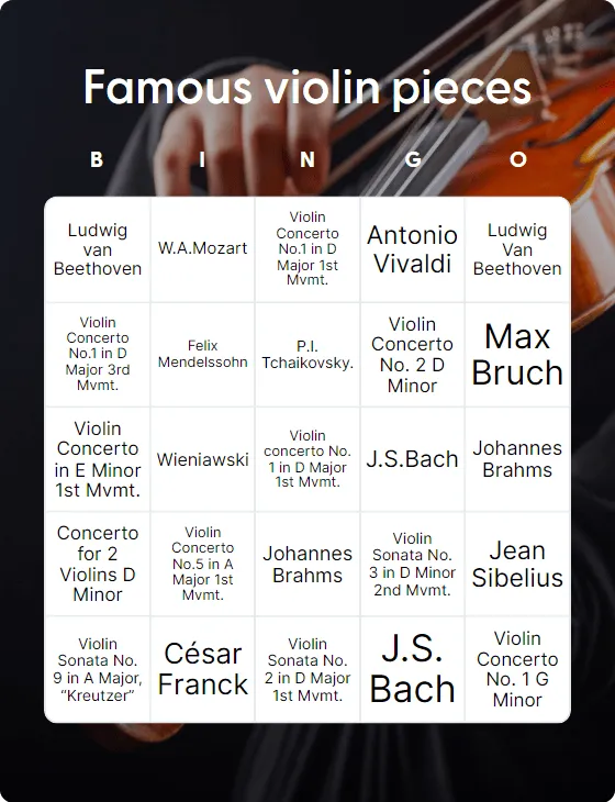 Famous violin pieces bingo