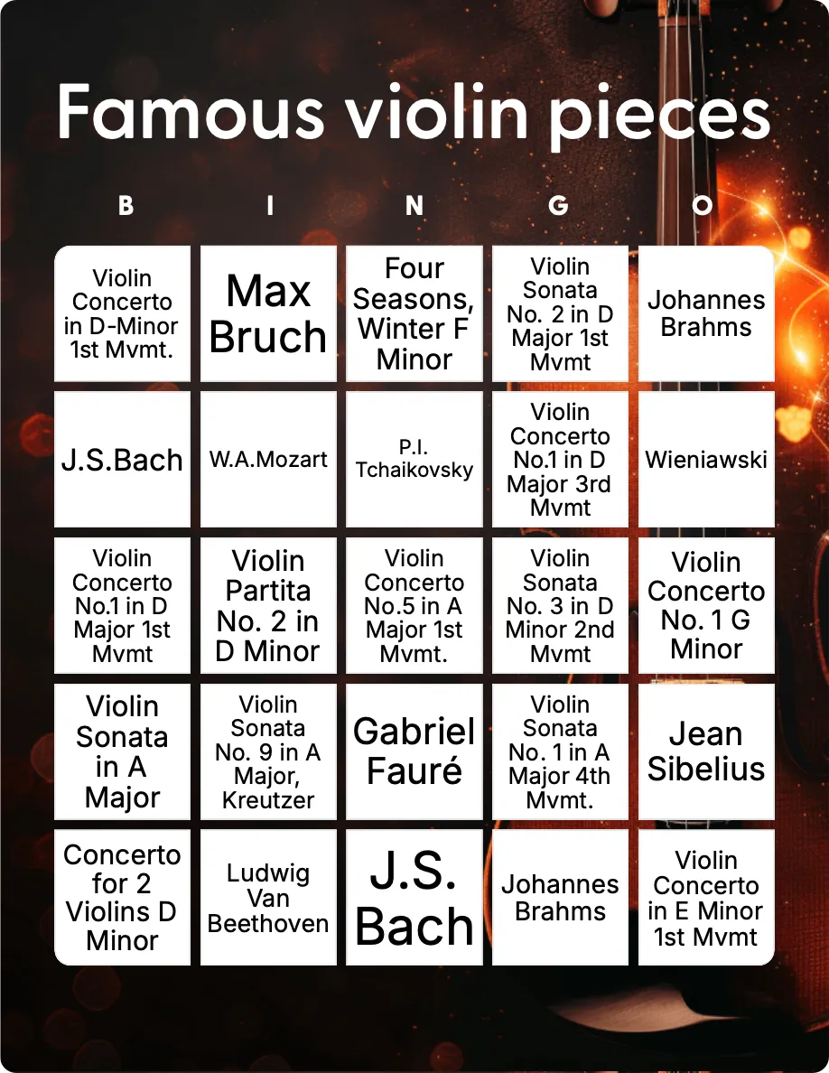 Famous violin pieces bingo