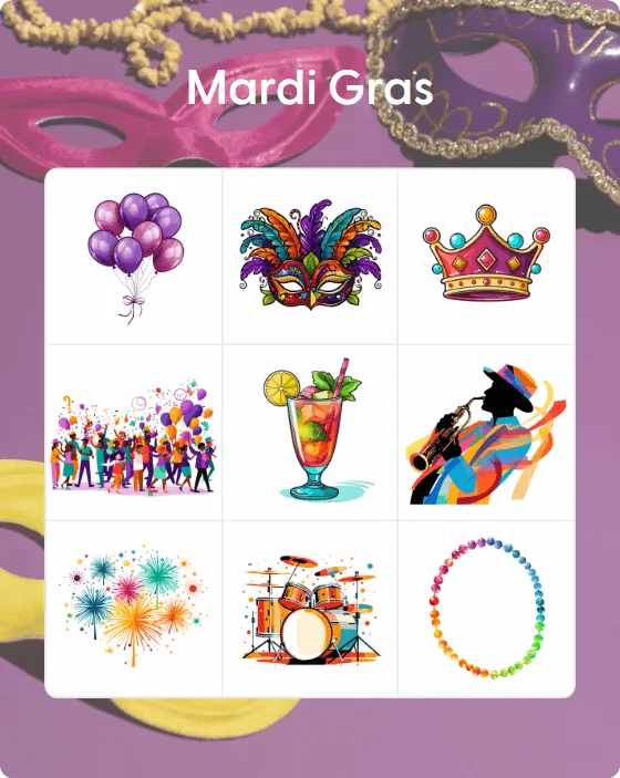 Mardi Gras image bingo