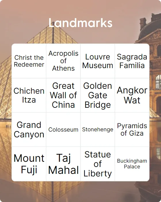 Landmarks bingo