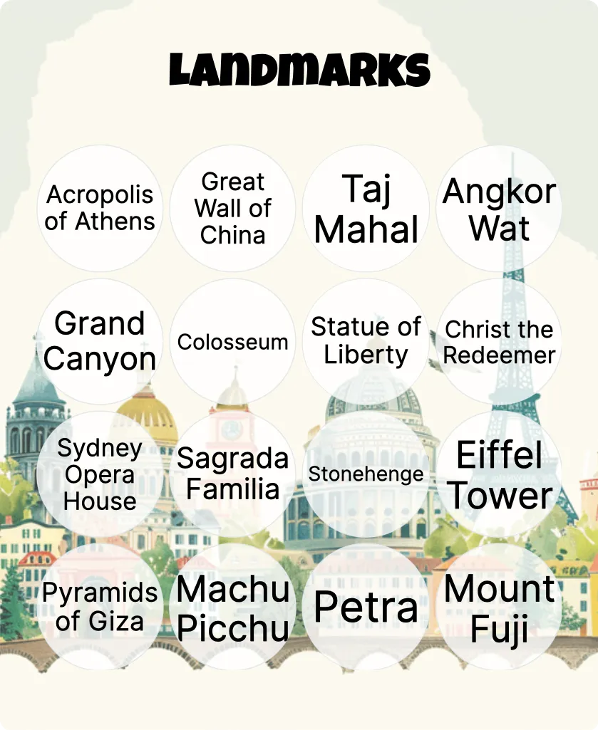 Landmarks bingo