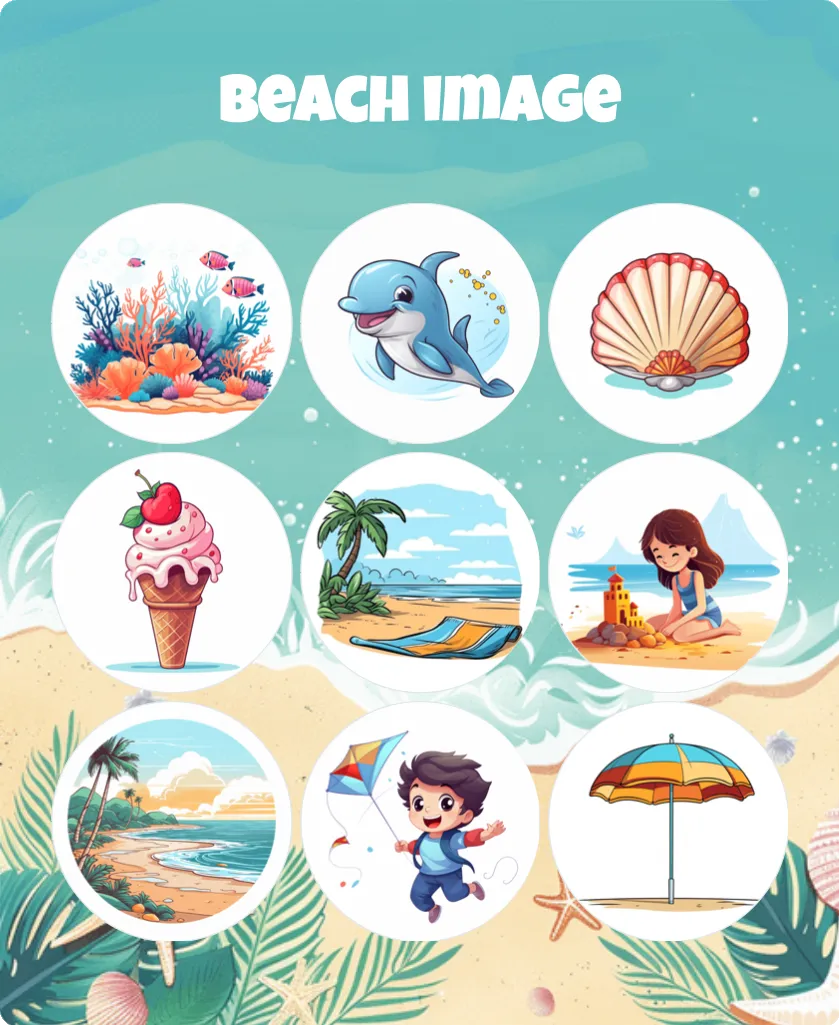 Beach image bingo card template