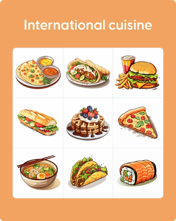 International cuisine bingo