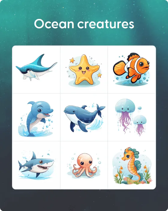 Ocean creatures bingo