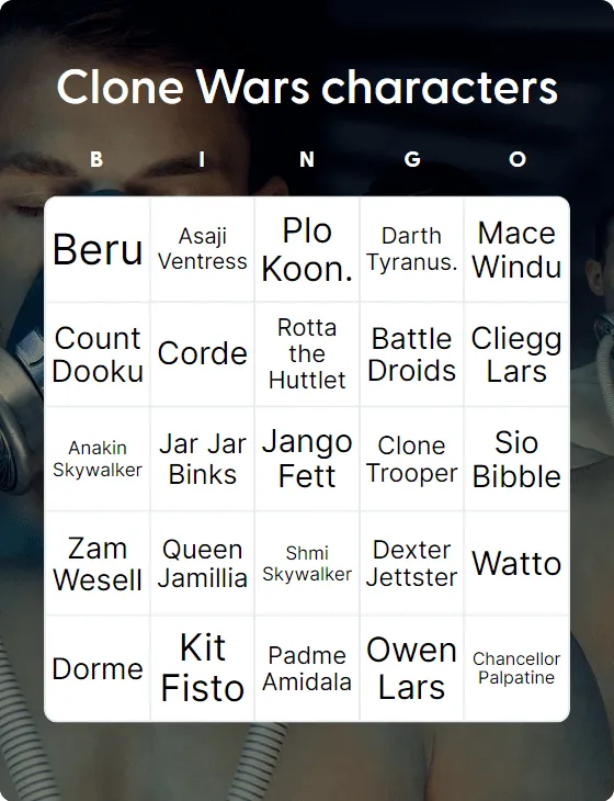 Clone Wars characters bingo