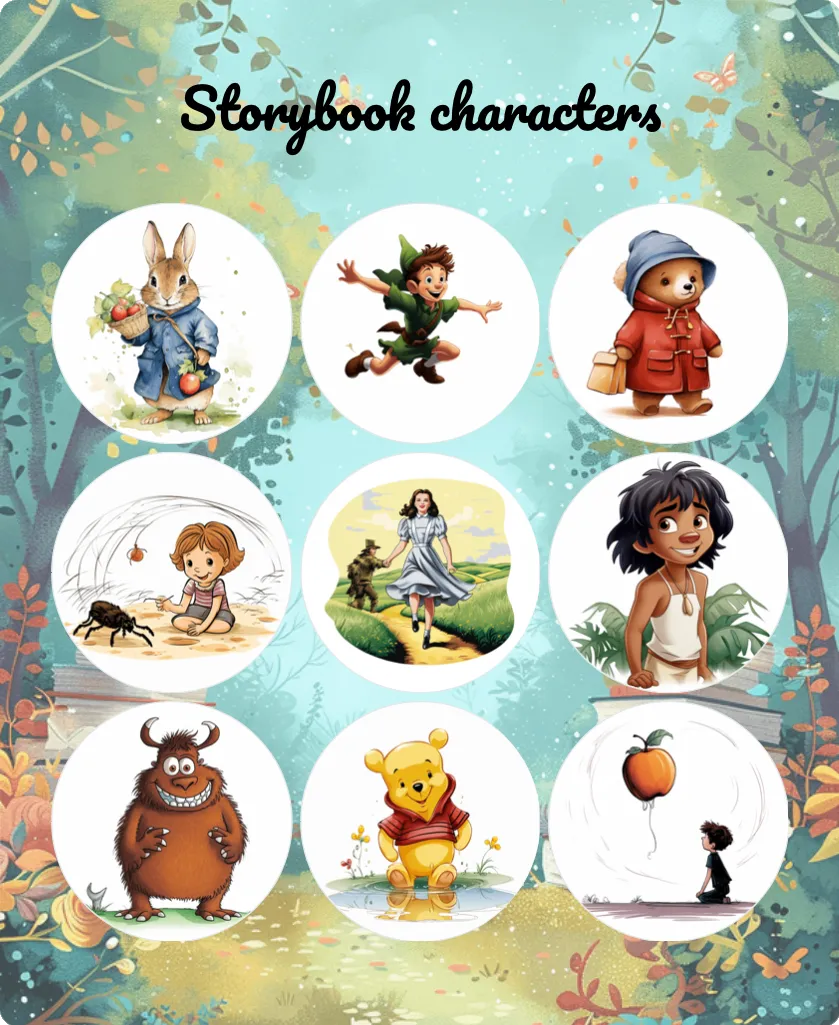 Storybook characters bingo card template