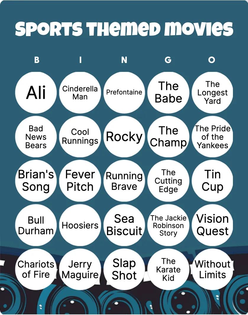 Sports themed movies bingo card template