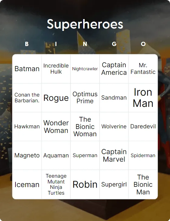 Superheroes bingo