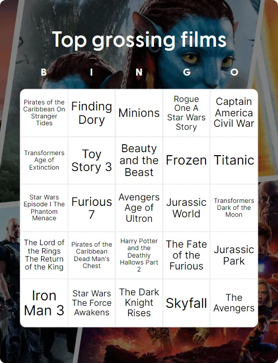 Top grossing films bingo