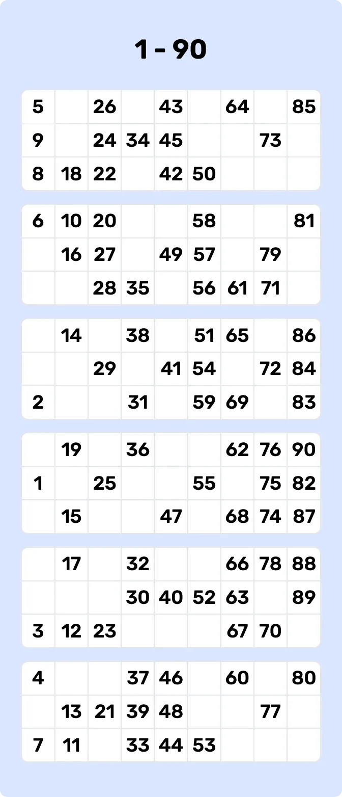 1 - 90 Bingo: Printable & Customizable - Bingo Card Creator