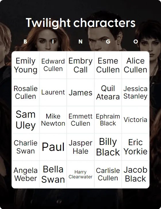 Twilight characters bingo
