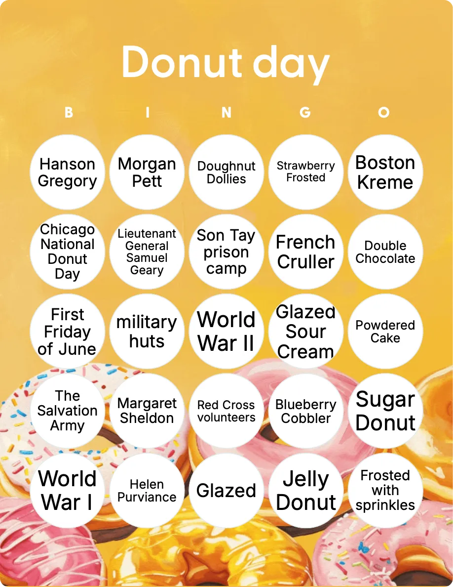 Donut day bingo card template