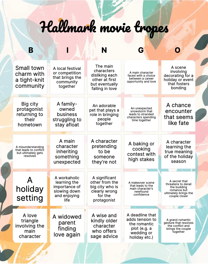 Hallmark tropes bingo