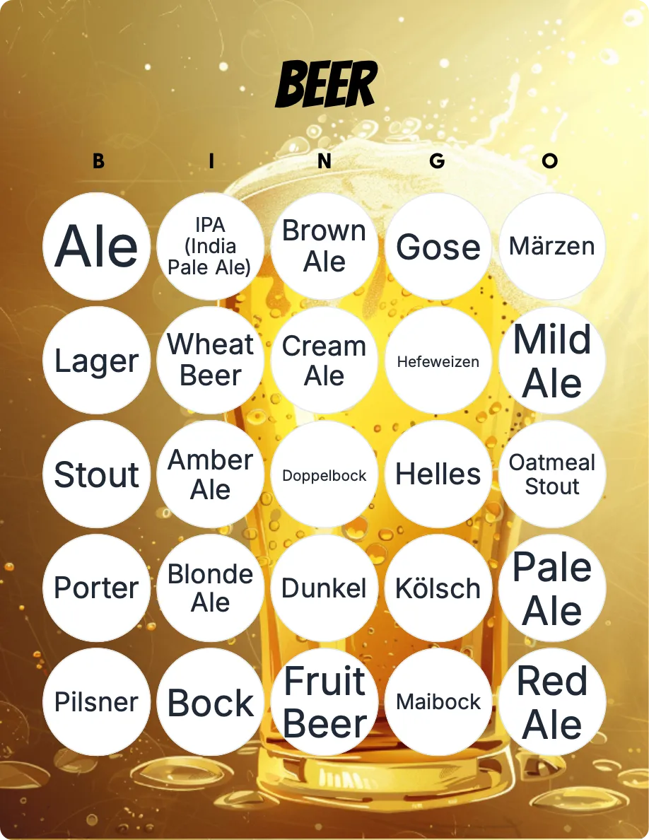 Beer bingo card template