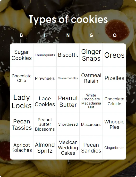 Types of cookies bingo