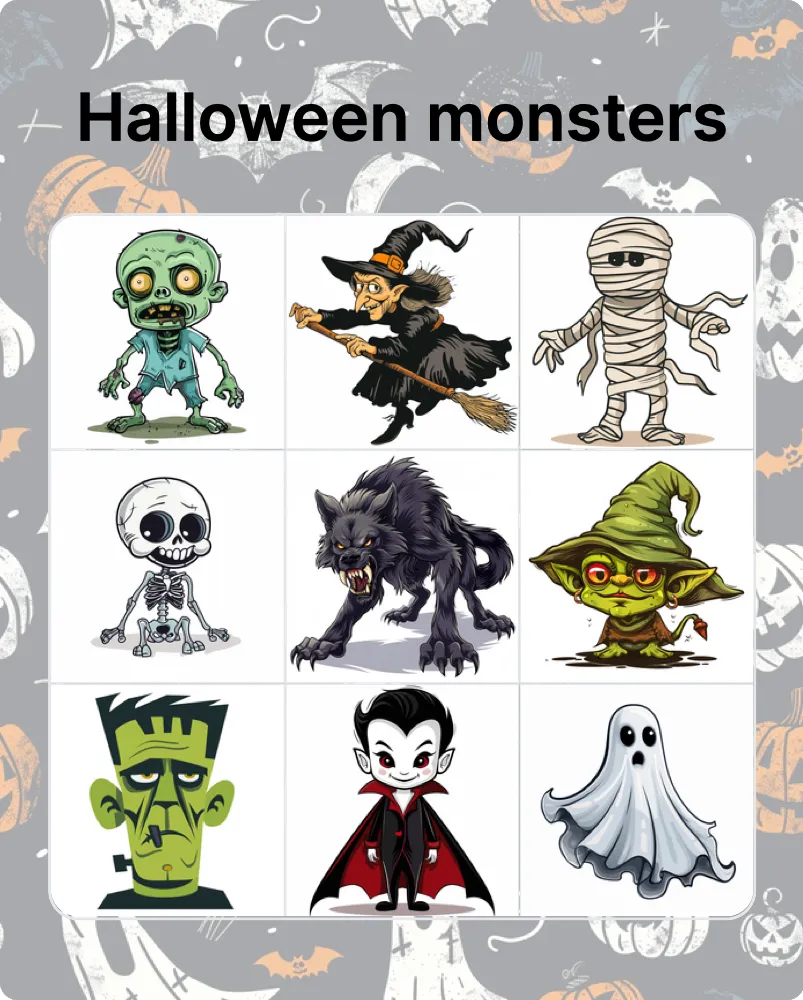 Halloween monsters bingo