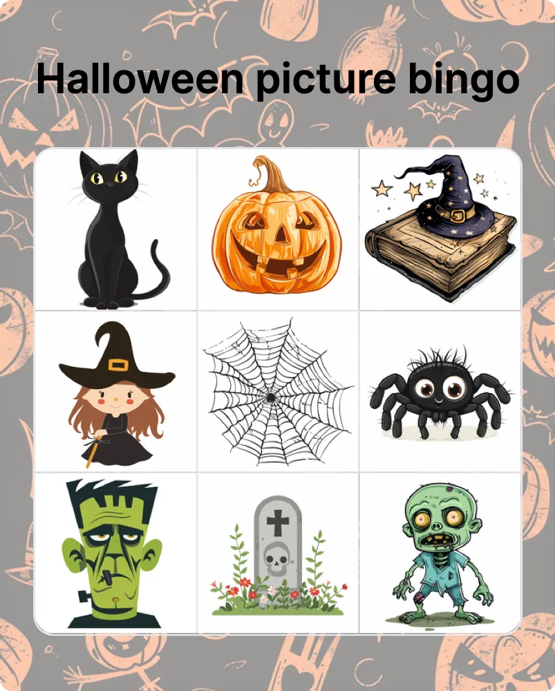 Halloween picture bingo bingo