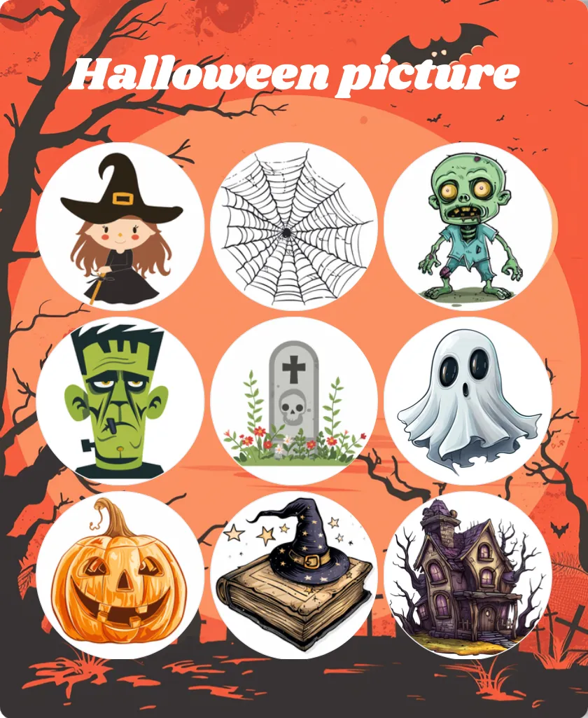 Halloween picture bingo card template